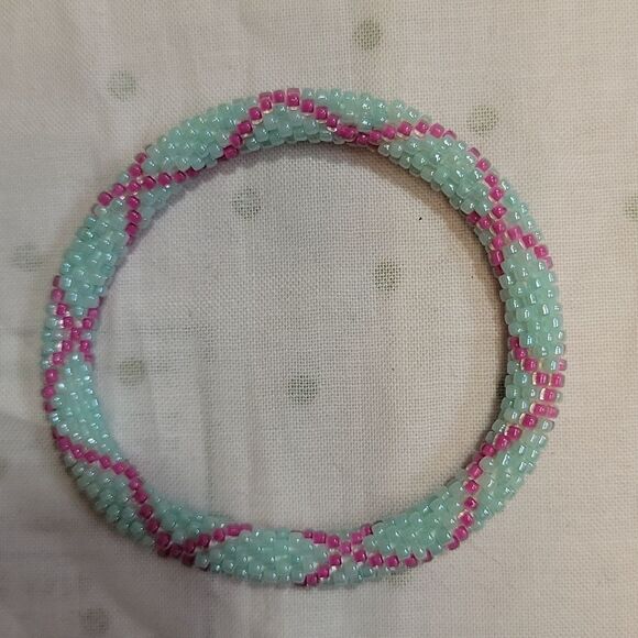 Set of 2 Sashka Bracelets Hot Pink & Blue/Pink Glass Beaded Bracelets - Picture 8 of 12